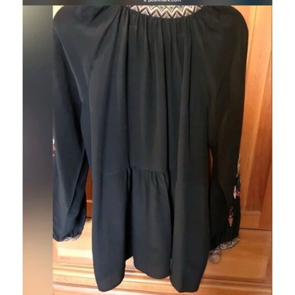 Johnny Was Long Sleeve Black Embroidered SILK Malta Tunic Top Colorful $300 - Picture 15 of 16